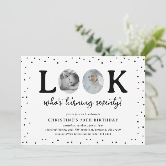 Fun Look's Who's 70' 2 x photo 70th Birthday Kaart (Staand voorkant)
