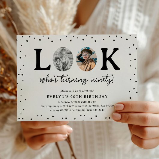 Fun Look's Who's 90' 2 x photo 90th Birthday Kaart