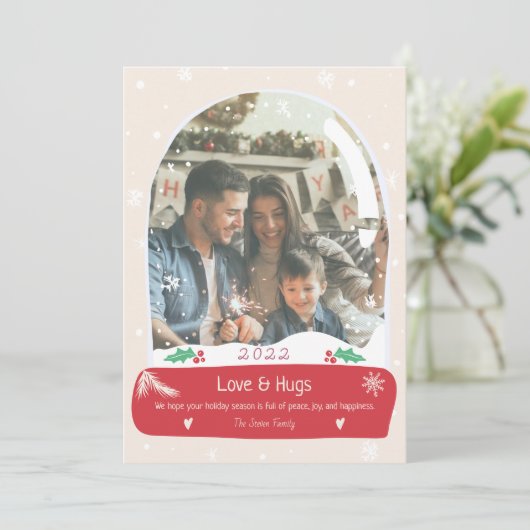 Fun love and knuffels photosnow wereldbol illustra feestdagenkaart (Staand voorkant)