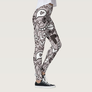 Fun Love Hearts Lips Doodle Comic Style Gedrukt Leggings