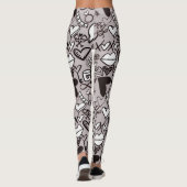 Fun Love Hearts Lips Doodle Comic Style Gedrukt Leggings (Achterkant)