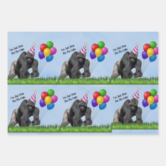 Fun Loving Birthday Gorilla - Verpakking Papier Bl Inpakpapier Vel (Voorkant 3)