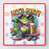 Fun-loving kikker skateboarder klaar om te vieren vierkante klok (Voorkant)