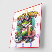 Fun-loving kikker skateboarder klaar om te vieren vierkante klok (Hoek)