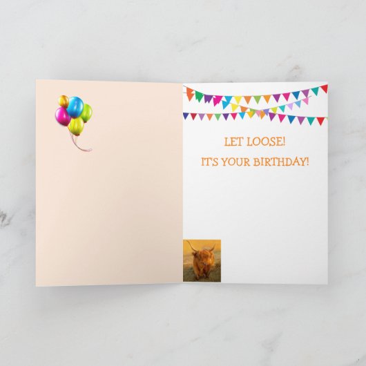 Fun Loving Scottish Highland Steer Birthday Kaart (Binnen)