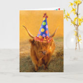 Fun Loving Scottish Highland Steer Birthday Kaart (Gele Bloem)