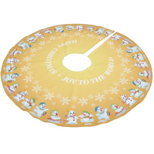 Fun Loving Snowmen en Snowflakes Gold Kerstboom Rok (Gekanteld)