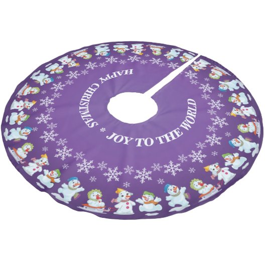 Fun Loving Snowmen en Snowflakes Paarse Kerstboom Rok (Gekanteld)