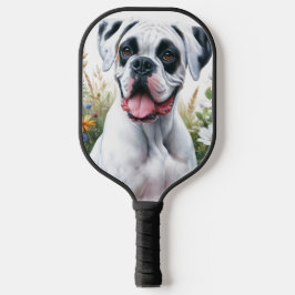 Fun Loving White Boxer Hond Tussen De Bloemen Pickleball Paddle