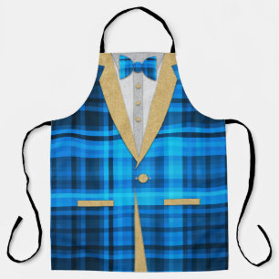 Fun Madras Gold Glitter Tuxedo met Blue Bow Stropd Schort