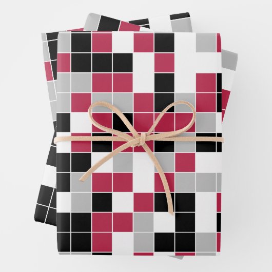 Fun Magenta Black Geometric Pattern Inpakpapier Vel (In situ)