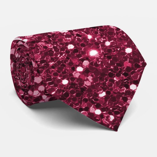 Fun Magenta Roze faux Glitter Sparkle Print Stropdas (Opgerold)