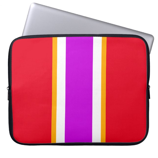 Fun Magenta Roze Wit Geel Rood Racing Stripes Laptop Sleeve (Voorkant)