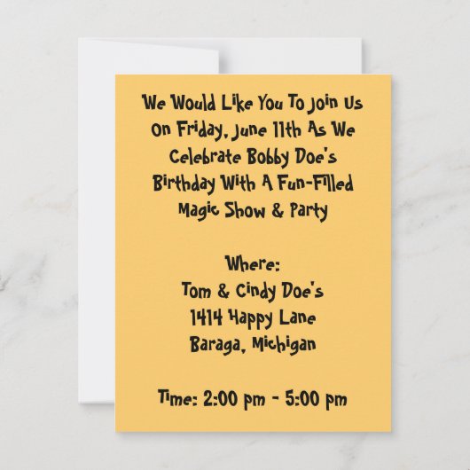 Fun Magic Show Rabbit & Top Hat Invitation Kaart (Achterkant)