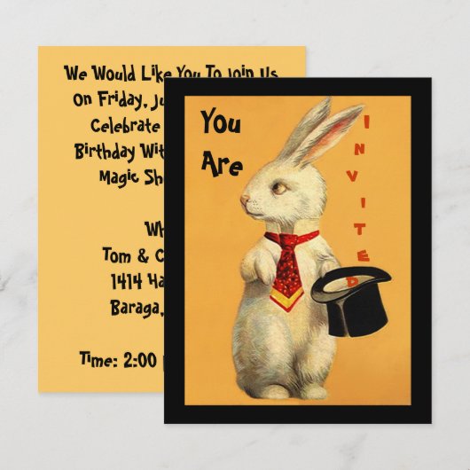 Fun  Magic Show Rabbit & Top Hat Invitation Kaart (Voorkant / Achterkant)