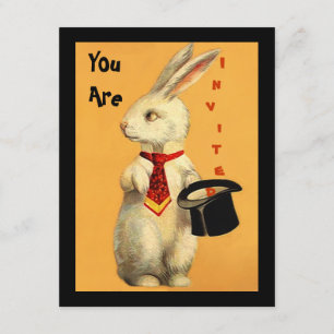 Fun  Magic Show Rabbit & Top Hat Invitation Kaart