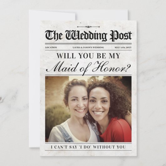 Fun Maid of Honor Proposal Card, Newspaper Feestdagenkaart (Voorkant)