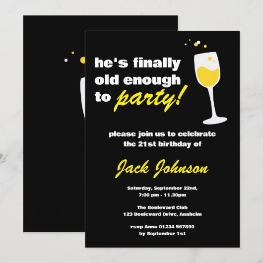 Fun Man Black 21st Birthday Kaart (Voorkant / Achterkant)