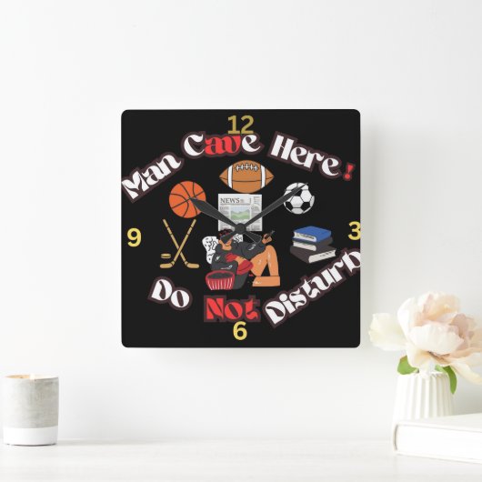 Fun Man Cave Here Square Wall Clock Vierkante Klok (Huis)
