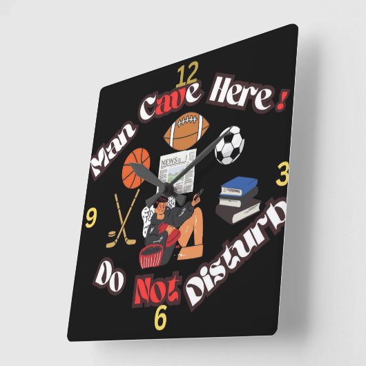 Fun Man Cave Here Square Wall Clock Vierkante Klok (Hoek)