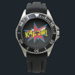 Fun Mannen Superheld Comic Book Kapow Black Horloge<br><div class="desc">Fun Superheld Comic Book Kapow Black Watch</div>