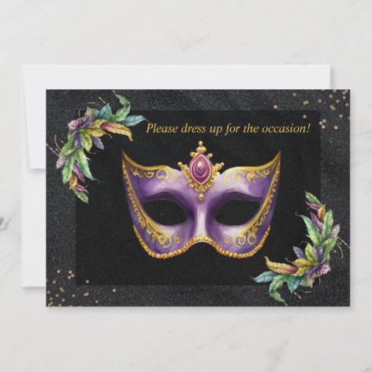 Fun Mardi Gras Birthday Kaart Uitnodiging (Achterkant)