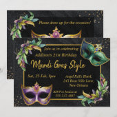 Fun Mardi Gras Birthday Kaart Uitnodiging (Voorkant / Achterkant)