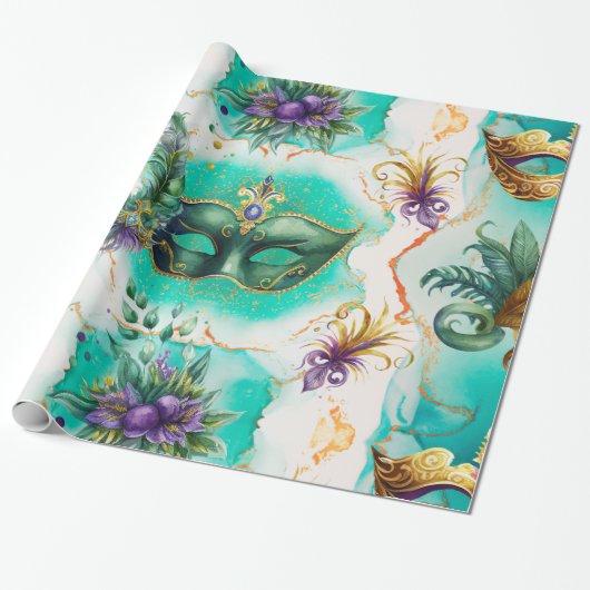 Fun Mardi Gras Maskers Cadeaupapier (Uitgerold)