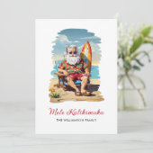 Fun Mele Kalikimaka Santa Surfboard Kerst Kaart (Staand voorkant)