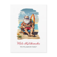 Fun Mele Kalikimaka Santa Surfboard Kerst Kaart