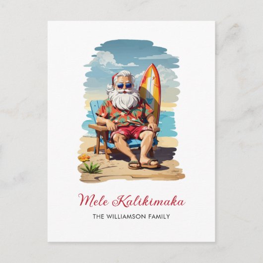 Fun Mele Kalikimaka Santa Surfboard Kerst Kaart (Voorkant)