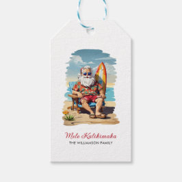 Fun Mele Kalikimaka Santa Surfer Kerstvakantie Cadeaulabel
