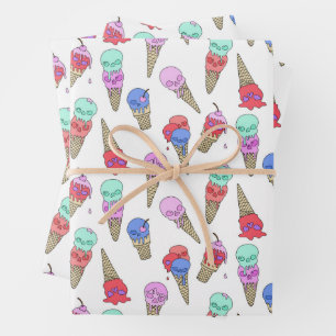 Fun Melty Summer Gothic Skull Ice Cream pastel wit Inpakpapier Vel