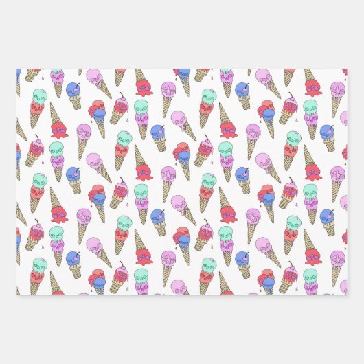 Fun Melty Summer Gothic Skull Ice Cream pastel wit Inpakpapier Vel (Voorkant)