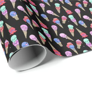Fun Melty Summer Gothic Skull Ice Cream pastel zwa Cadeaupapier