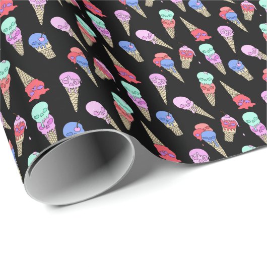 Fun Melty Summer Gothic Skull Ice Cream pastel zwa Cadeaupapier (Rol Hoek)