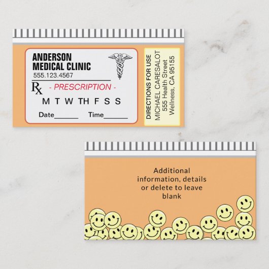 Fun Memorable Prescription Medical Appointing Visitekaartje (Voorkant / Achterkant)