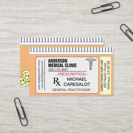 Fun Memorable Prescription Medical Visitekaartje (Voorkant / Achterkant in situ)