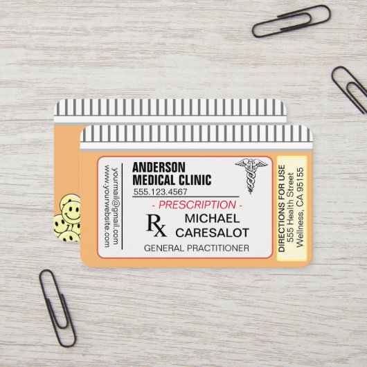 Fun Memorable Prescription Medical Visitekaartje (Voorkant / Achterkant in situ)
