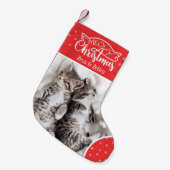 Fun meowy kerstkat foto naam rood & wit kleine kerstsok (Voorkant (Hangend))