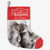 Fun meowy kerstkat foto naam rood & wit kleine kerstsok (Voorkant)