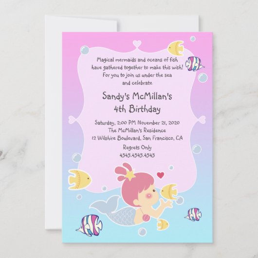 Fun Mermaid Birthday Party Invitation Kaart (Voorkant)