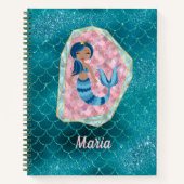 Fun Mermaid in Deep Aqua in een Roze Shell Notitieboek (Voorkant)