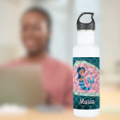 Fun Mermaid in Deep Aqua in een Roze Shell Waterfles