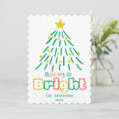 Fun Merry & Bright Schattige Hand Draw Christmas T Feestdagenkaart (Staand voorkant)