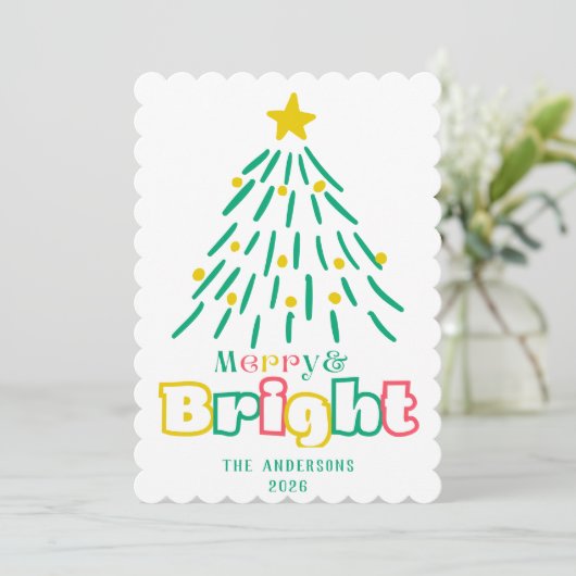 Fun Merry & Bright Schattige Hand Draw Christmas T Feestdagenkaart (Staand voorkant)