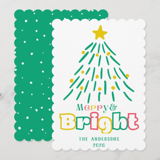 Fun Merry & Bright Schattige Hand Draw Christmas T Feestdagenkaart (Voorkant / Achterkant)