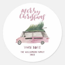 Fun Merry Christmas Tree Van Waterverf Vakantie Ronde Sticker