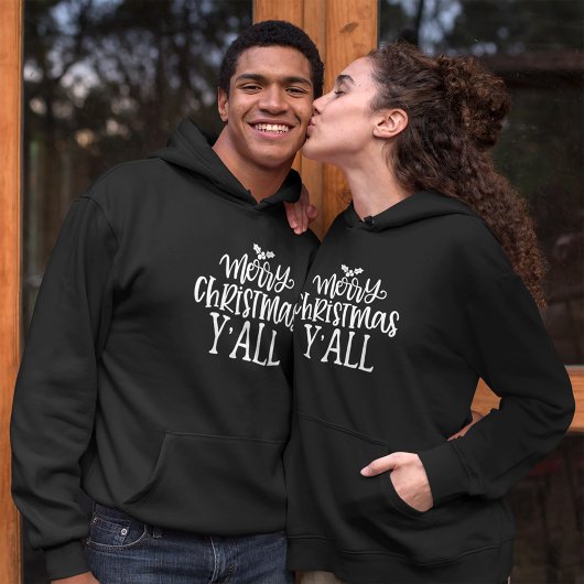 Fun Merry Christmas y'all White Typography Hoodie