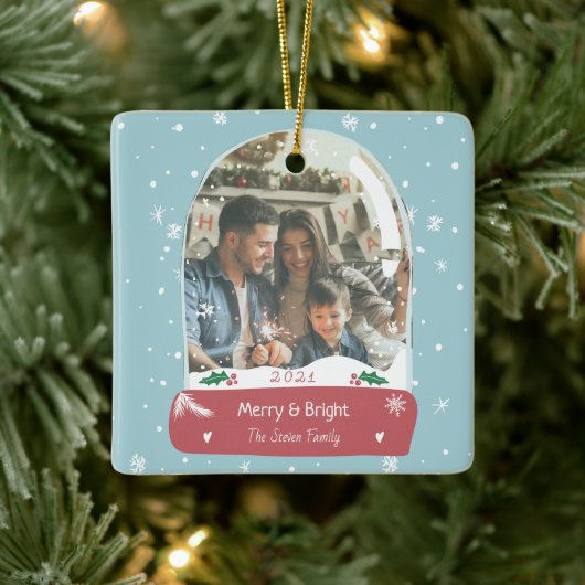 Fun Merry kerstfoto sneeuw wereldbol illustratie Keramisch Ornament (Boom)